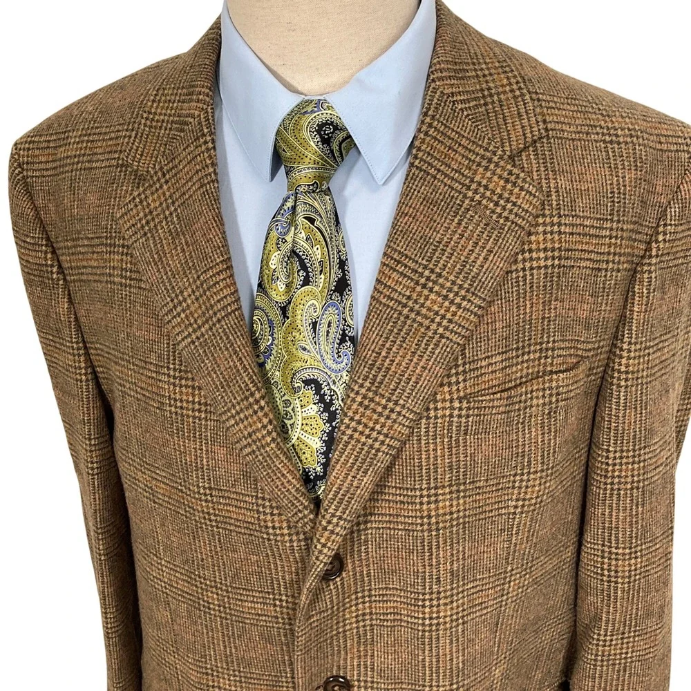 Jos A Bank Blazer Mens 44L Brown Plaid Camelhair 3-Button Heritage